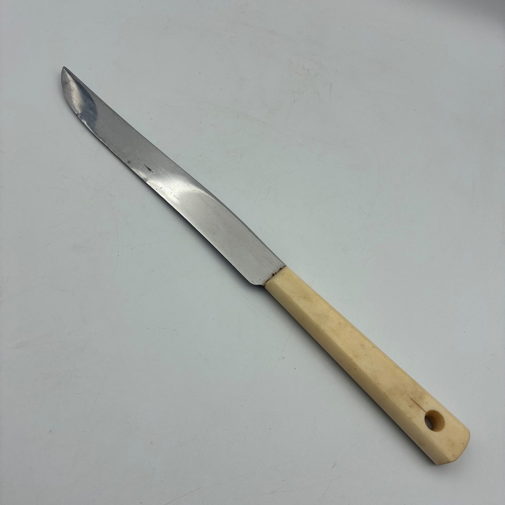 Vintage Stainless Steel Utility Knife Cream Composite Handle 12.5 Inch Slicer